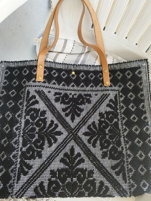 Summer shoulder bag new, handmade black and white embroidered fabric