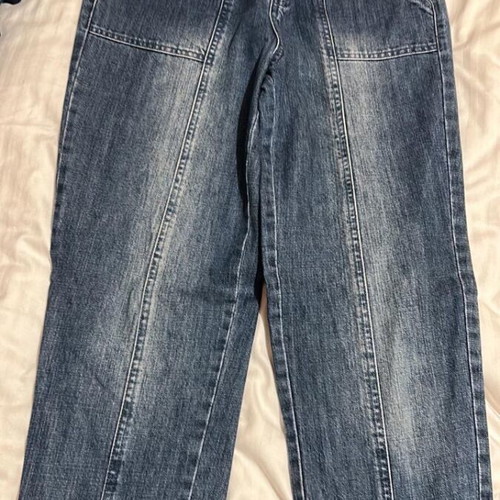 Ysatis women's high waist denim pants with elastic waist like new, blue