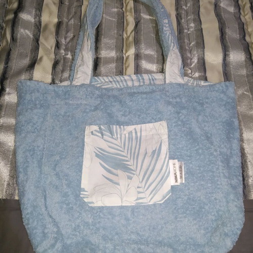 Nima Fougere beach bag 2-sided new, white and turquoise