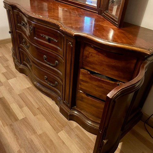 Classic bedroom vanity used, solid mahogany with triple mirror