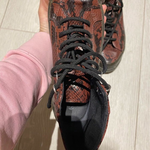 Superga leather ankle boots like new with snake pattern in burgundy and black
