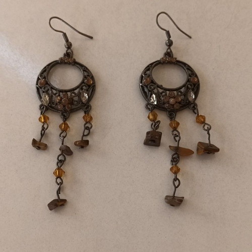 Vintage necklace and earrings set like new, bronze and brown