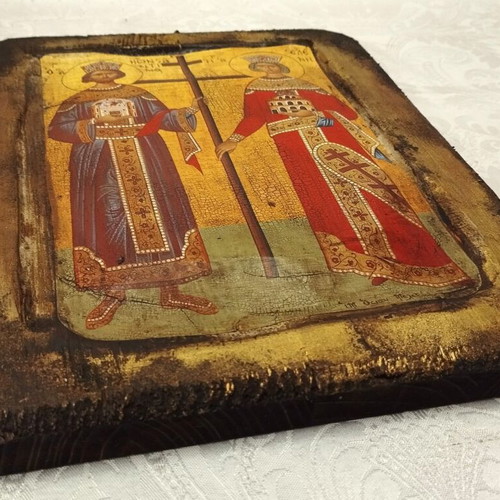Handmade aged icon of Saint Constantine and Saint Helen new
