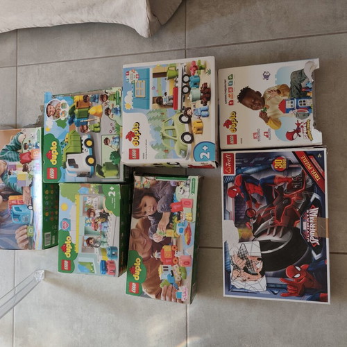 Lego Duplo and Spiderman puzzle set used, complete in boxes