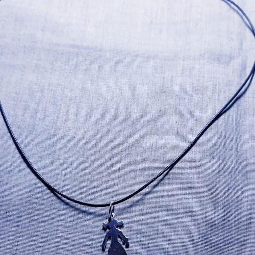 Girl pendant necklace silver 925 with black cord, handmade