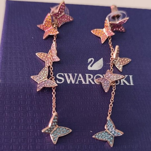 Swarovski Lilia Drop Earrings, rose gold-tone, colorful butterflies