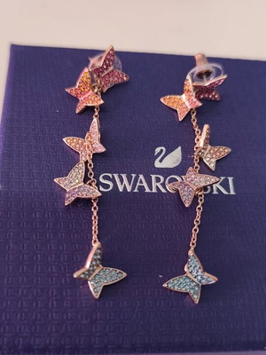 Swarovski Lilia Drop Earrings, rose gold-tone, colorful butterflies