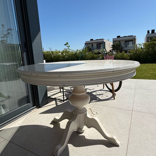 Round dining table with 5 chairs used, solid wood