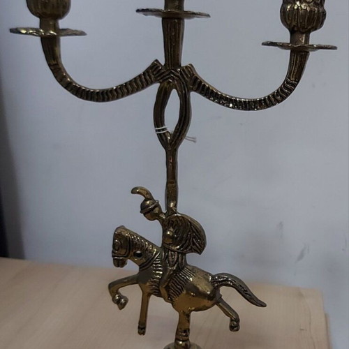 Three-arm brass candlestick with rider new