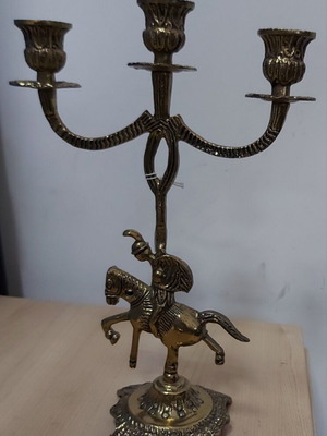 Three-arm brass candlestick with rider new