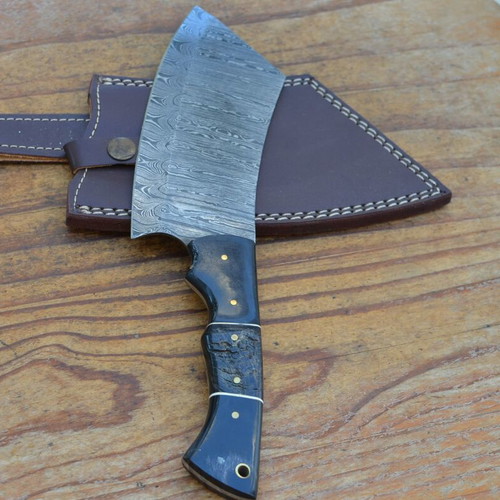 Damascus hand forged kitchen chef cleaver with buffalo horn handle, Eagle Collection 5760