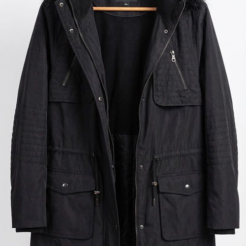 Marks & Spencer women's parka jacket used, black with fur hood