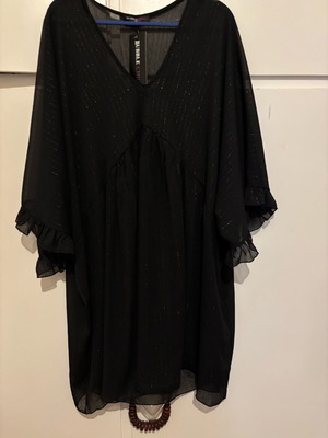 Tunic blouse dress black mesh with silver thread details new