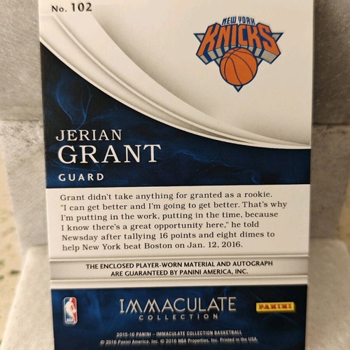 Jerian Grant PAO BC RC patch autograph Immaculate new