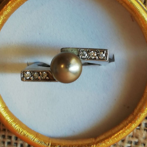Steel solitaire ring silver with synthetic pearl and zircon new