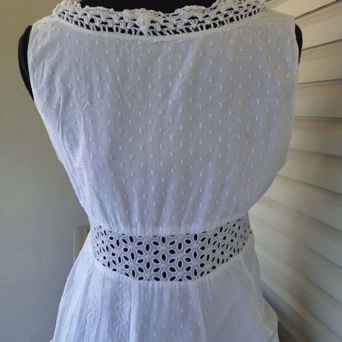 White Boho Dress with Embroidery and Lace, Like New, Size XL