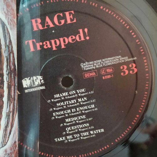 RAGE Traped LP near mint, 1992 Italian edition with misprint