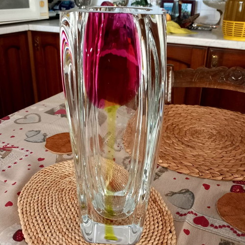 Crystal vase used, large, beautiful, heavy