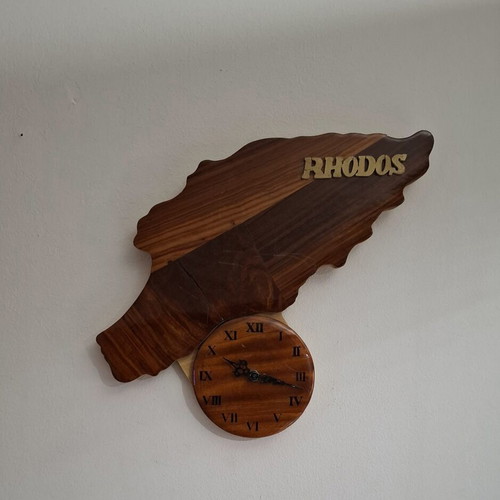 Vintage Handmade Wooden Wall Clock Rhodos like new