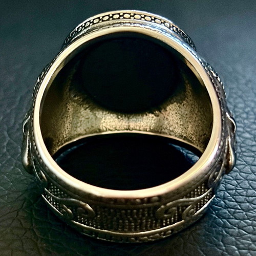Medusa Gorgon ring, 316L stainless steel with red cubic zirconia