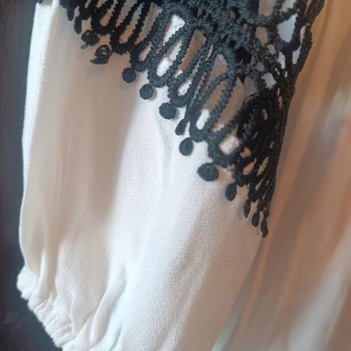 Zic Zac boho blouse M white with black lace details