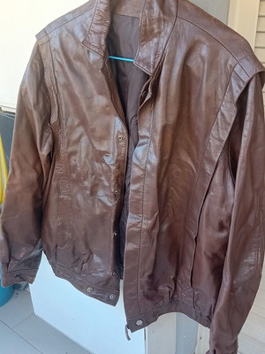 Leather jacket brown size large with metal buttons used