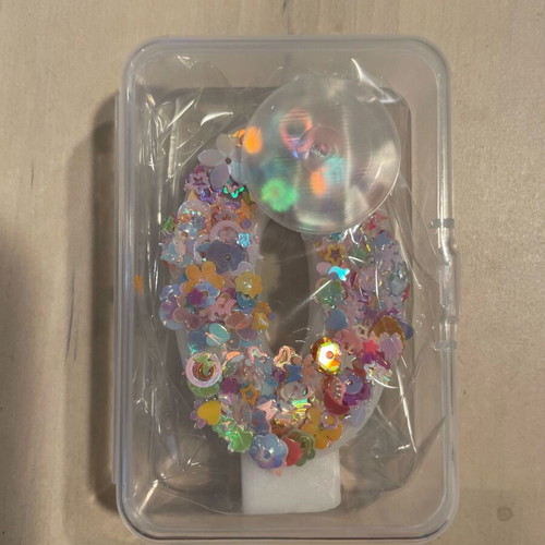Birthday candle number 0 new, white with sequins