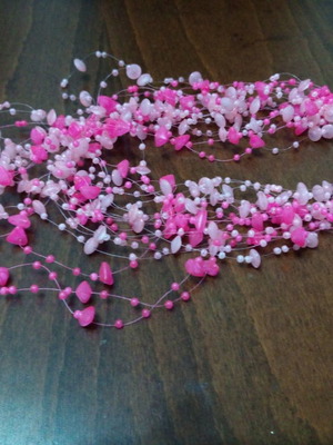 Messy fairy nest-style necklace used, pink with acrylic beads