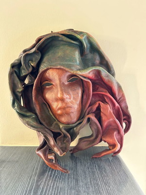 Handmade leather mask wall decor