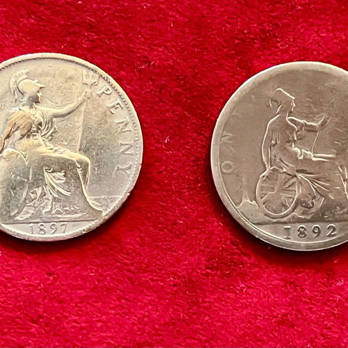 Great Britain 1 Penny 1892 & 1897 used, pack