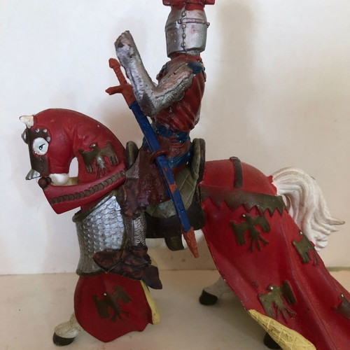 Papo figure knight with horse used, old toy