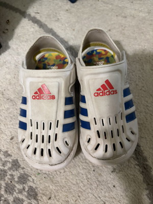 Adidas sandals size 27, white and blue