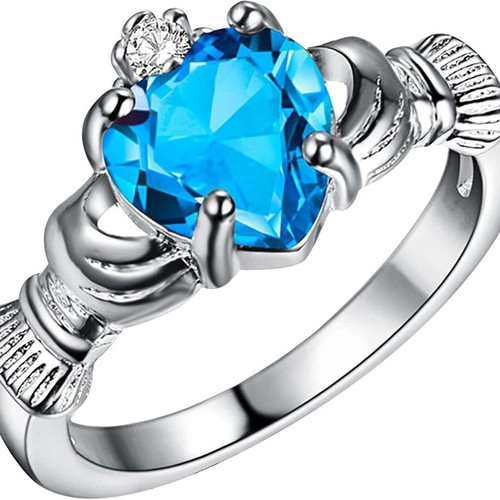 Women's ring new with blue heart-shaped zircon, silver plated