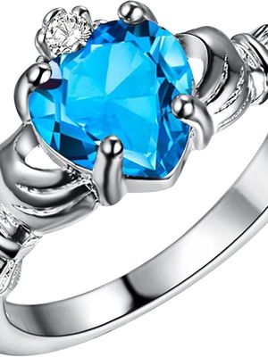 Women's ring new with blue heart-shaped zircon, silver plated