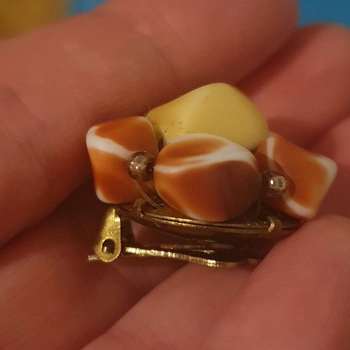 Vintage clip earrings used with natural stones, made in Austria