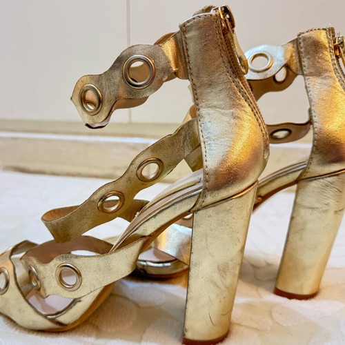 Gold Sandals size 36 used, 10 cm heel, unique design
