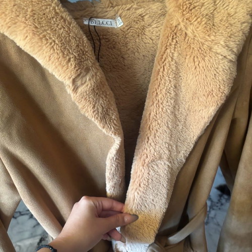 Women's coat with fur beige, size S-M