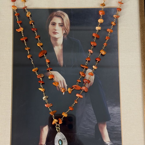 Handmade necklace with coral, copper