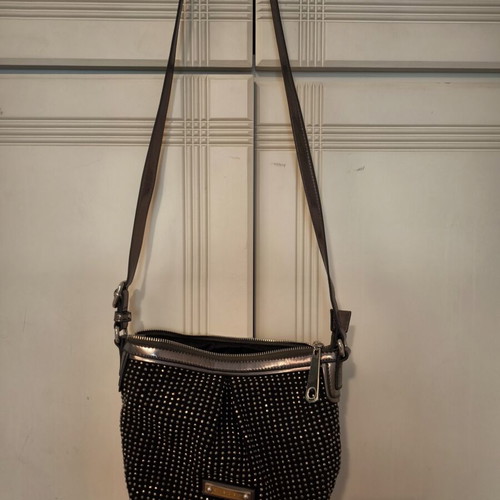 Sisley shoulder and crossbody bag black with gray and brown sequins new