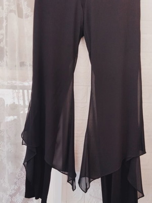 Black Latin Dance Flared Pants with Chiffon Ruffles, M/L