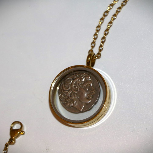Ancient Coin Alexander the Great Silver Plated Replica Necklace Chain