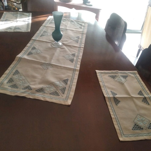 Lefkaritiko embroidery set with blue thread, handmade, new