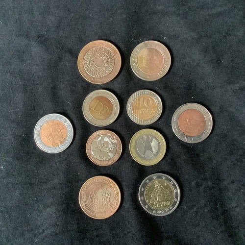 Bimetallic coins used, pack of 12 from around the world