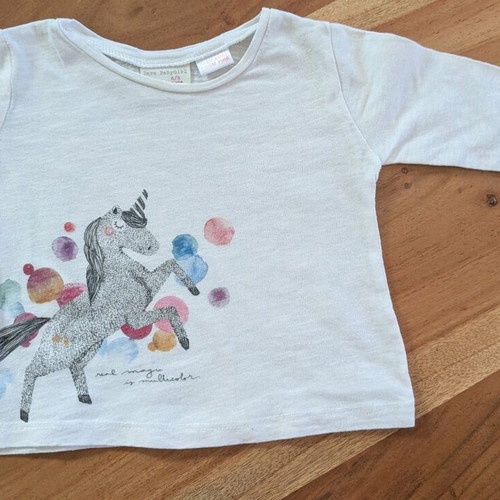 Long-sleeve shirt with unicorn used, 74 centimeters