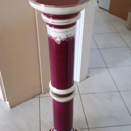 Antique flower stand used, porcelain and metal, height 93 cm