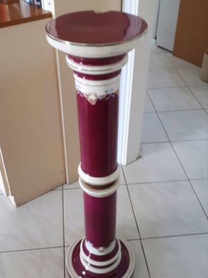 Antique flower stand used, porcelain and metal, height 93 cm