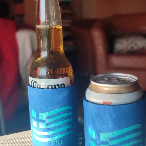 Neoprene Beer Can Coolers Set of 6 with Greek Flag