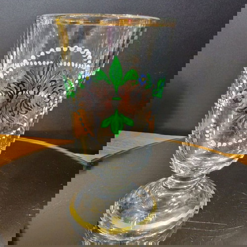 Антична немска ръчно рисувана стъклена чаша викторианска като ново