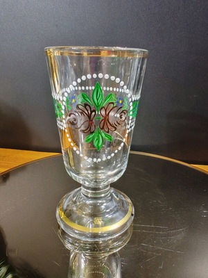 Антична немска ръчно рисувана стъклена чаша викторианска като ново