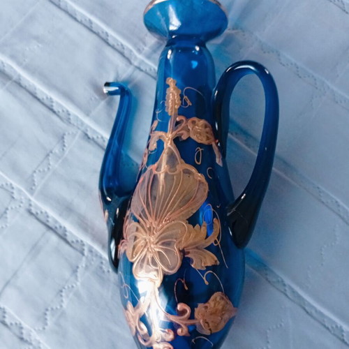 Vintage cobalt blue decorative vase with gold floral motifs